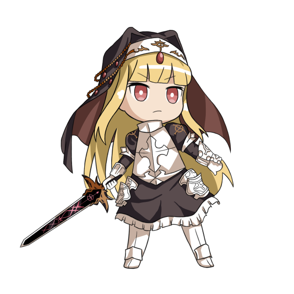 1girl, angelica_(brown_dust), armor, armored_skirt, black_dress, blonde_hair, brown_dust, brown_dust_2
