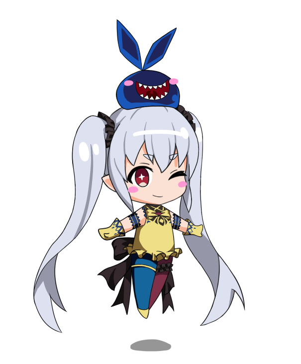 1girl, blue_thighhighs, brown_dust, brown_dust_2, chibi, cross-shaped_pupils, dress, elf