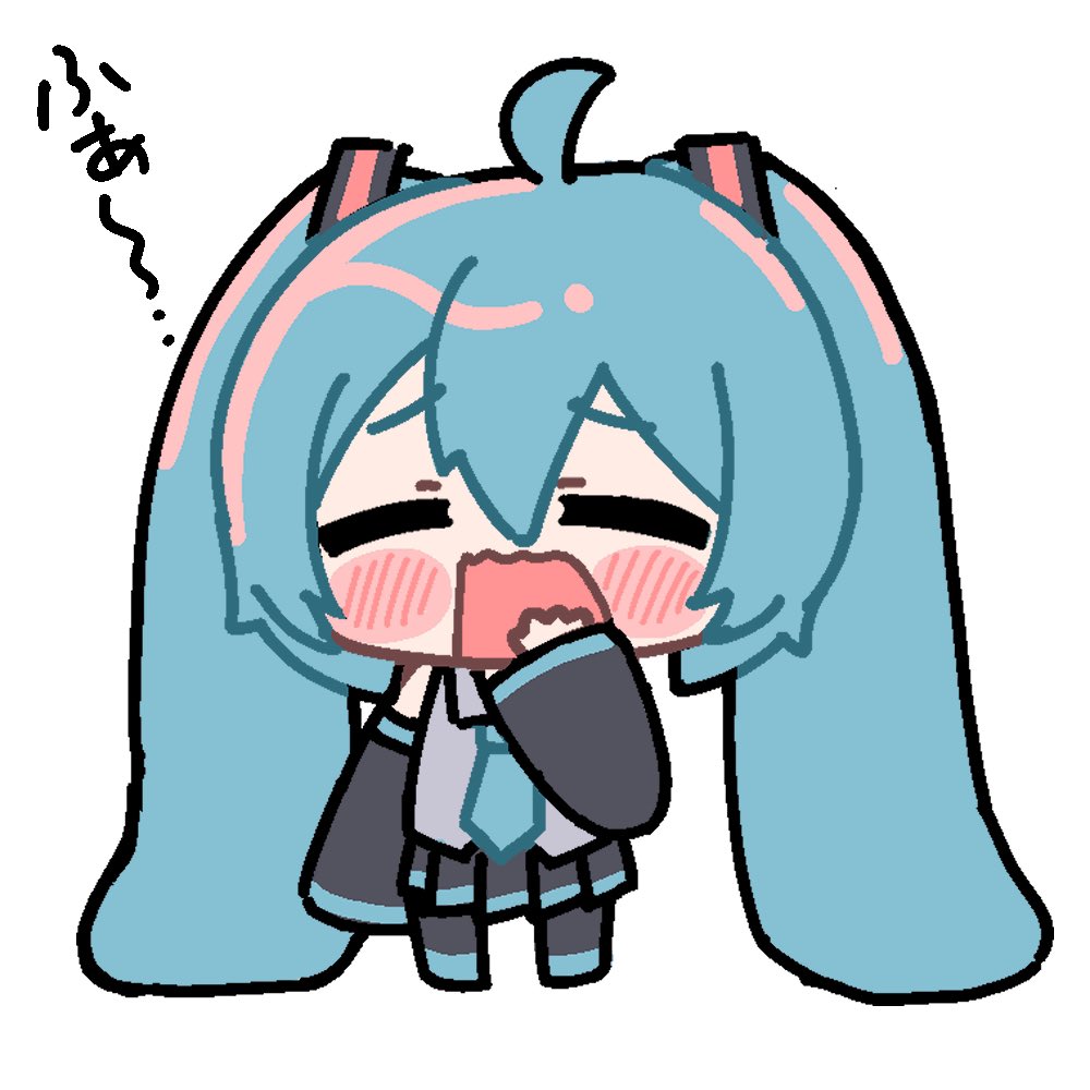 1girl, ahoge, blue_hair, blush_stickers, chibi, closed_eyes, collared_shirt, commentary