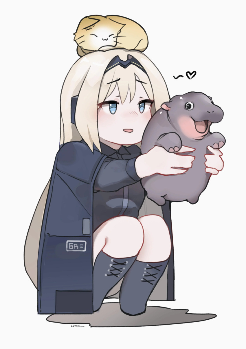 1girl, an-94_(girls_frontline), animal_on_head, cat, cat_on_head, coteri, girls_frontline, hippopotamus