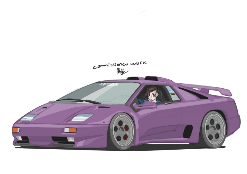 1boy, adamartz, blue_eyes, blue_hoodie, car, commission, cuts, english_commentary