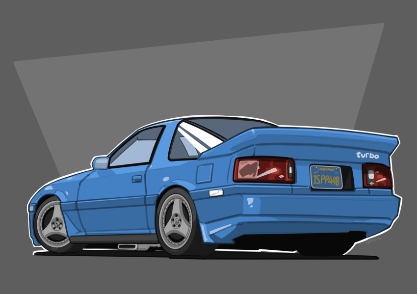 adamartz, blue_background, blue_car, car, commission, grey_background, highres, license_plate