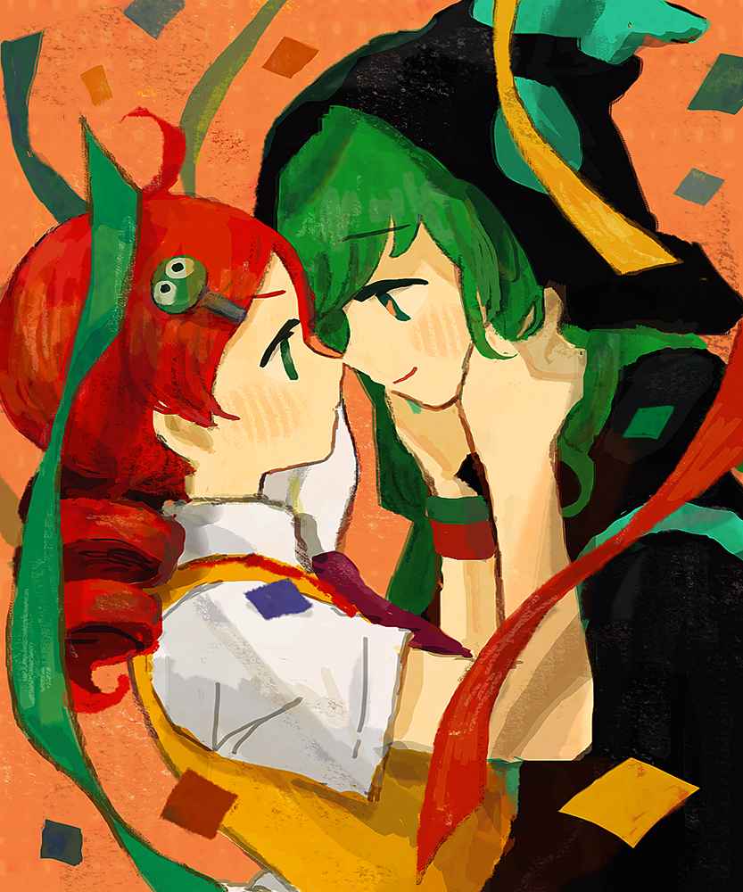 1boy, 1girl, ahoge, andou_ringo, androgynous, black_hat, black_shirt, character_hair_ornament