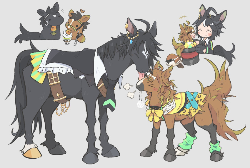 >_<, +++, 2girls, afterimage, ahoge, animal, animal_ear_piercing, animal_ears