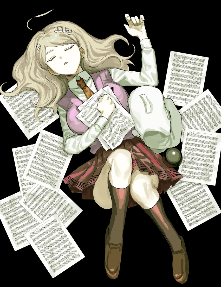 1girl, absurdres, ahoge, akamatsu_kaede, backpack, bag, ball, breasts