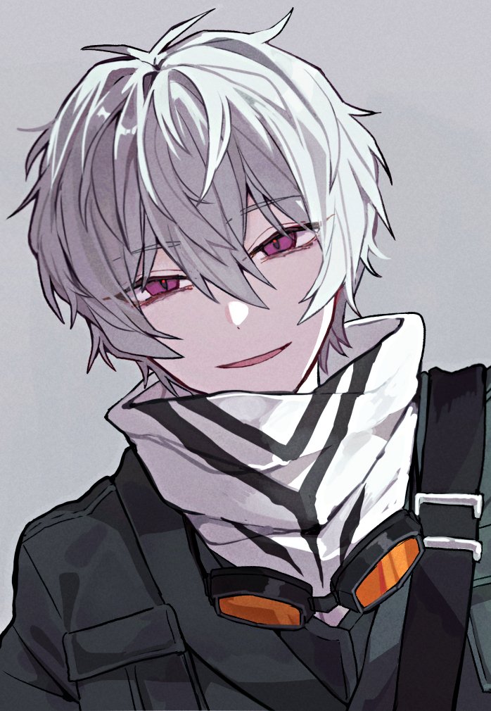 1boy, black_coat, coat, goggles, goggles_around_neck, limbus_company, looking_at_viewer, male_focus