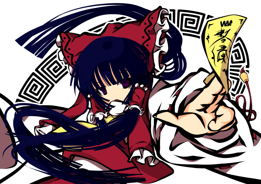 absurdres, artist_request, ascot, bad_id, black_hair, blue_hair, bow, detached_sleeves