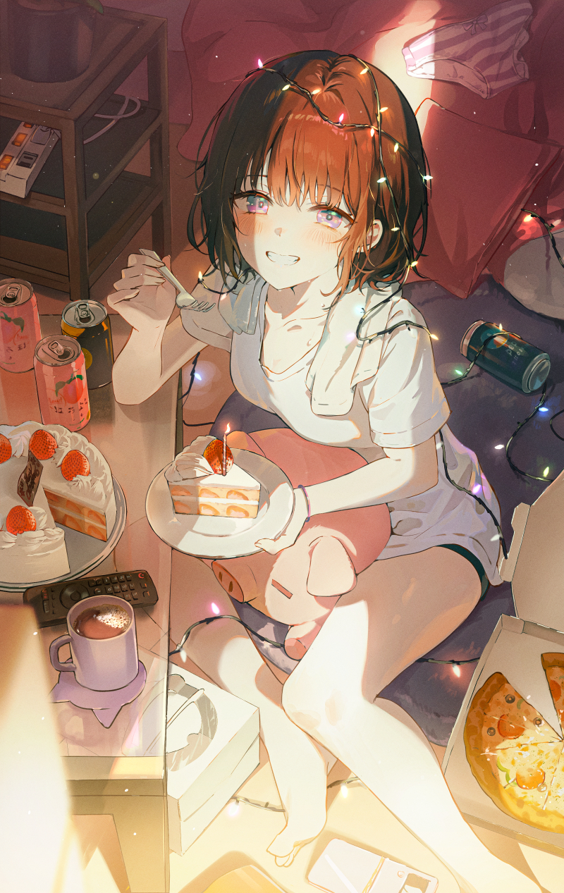 1girl, bare_legs, barefoot, blush, bow, bow_panties, breasts, brown_hair
