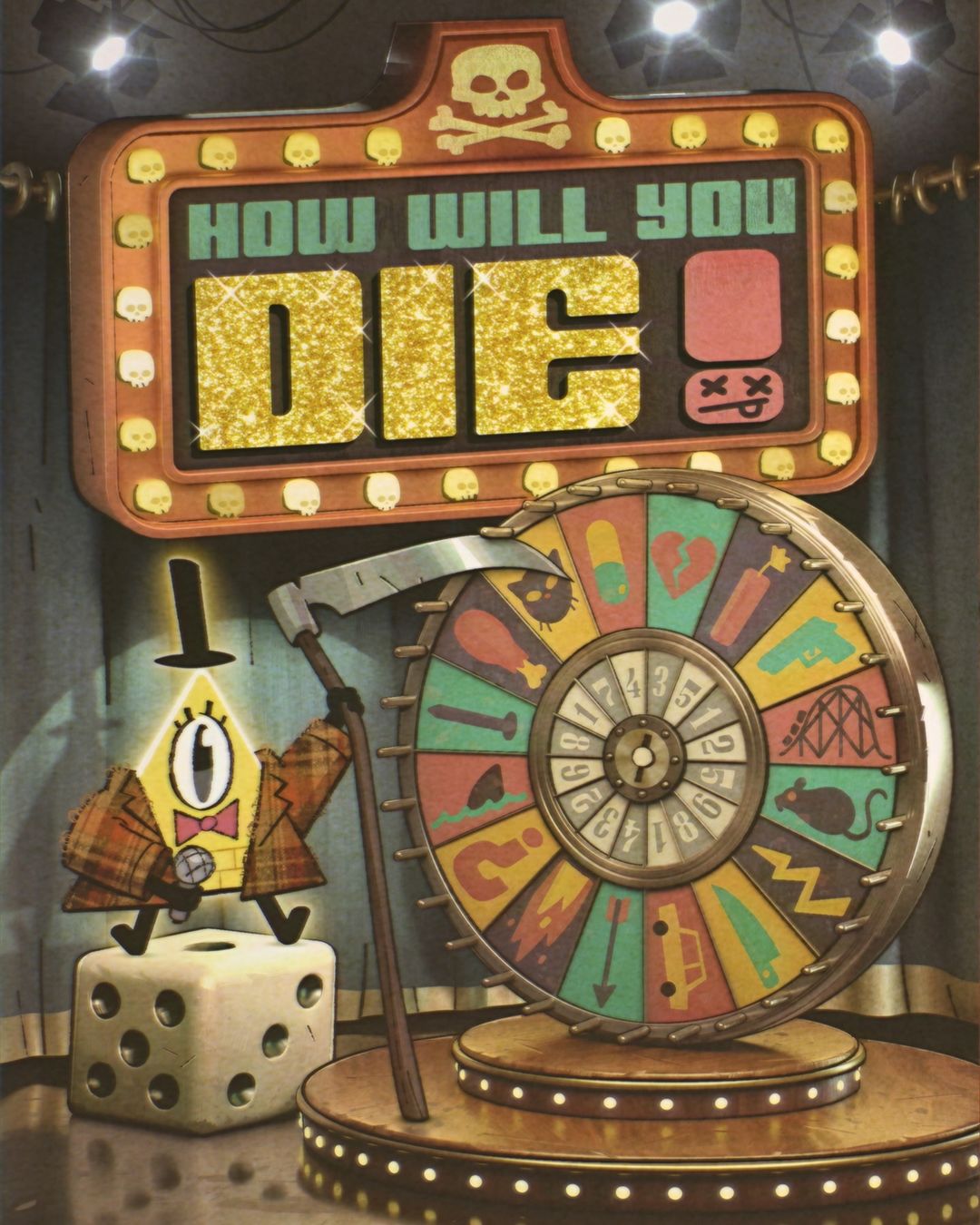 3d, ?, alternate_costume, animal_print, arrow_print, black_hat, blender_(medium), book_of_bill