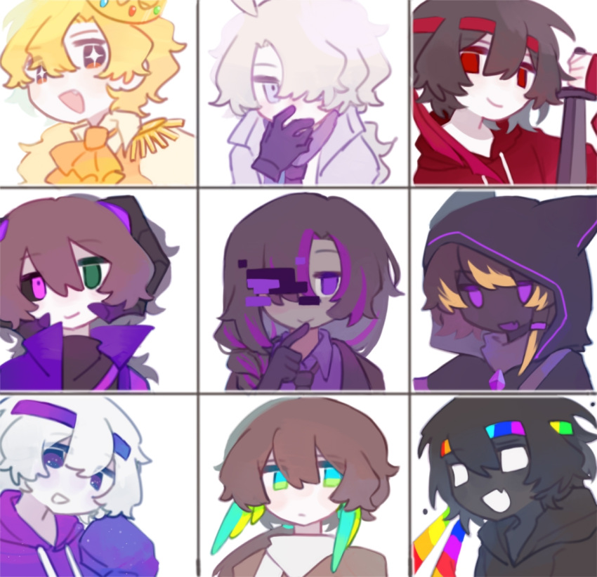 6+boys, :d, ahoge, androgynous, animal_ears, animal_hood, ascot, ashswag, bird_boy, bird_wings, black_skin, blonde_hair, brown_hair, cat_hood, check_commentary, chinese_commentary, colored_skin, commentary, commentary_request, crown, epaulettes, everyone, fake_animal_ears, gem, glitch, grey_hair, grey_skin, hair_over_one_eye, head_wings, headband, heterochromia, holding, holding_sword, holding_weapon, hood, hood_up, horns, itzsubz, lifesteal_smp, long_hair, looking_at_viewer, male_focus, mapicc, medium_hair, minecraft_youtube, multicolored_hair, multiple_boys, open_mouth, ouji_fashion, parrotx2, planetlord, ponytail, princezam, red_eyes, roshambogames, sheep_horns, short_hair, simple_background, smile, spokeishere, star-shaped_pupils, star_(symbol), streaked_hair, sword, symbol-shaped_pupils, vitalasy, weapon, wen_se_nan_sen, white_background, white_hair, white_skin, wings, yellow_ascot, yellow_eyes