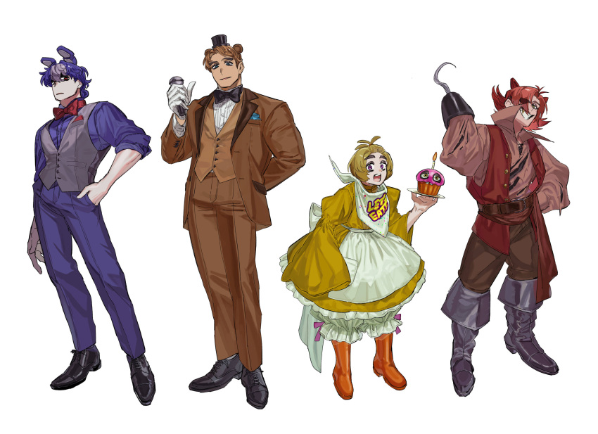 1girl, 3boys, animal_ears, aregje, bear_boy, bear_ears, bib, blonde_hair