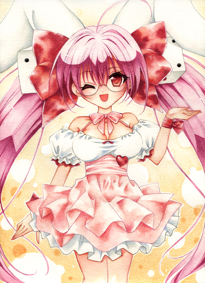 animal_ears, bad_id, bunny_ears, di_gi_charat, dice, glasses, rie_(minori), traditional_media
