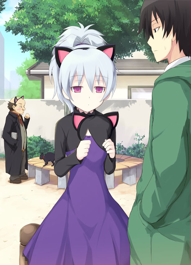 2boys, animal_ears, bald, black_cat, black_cat_(animal), black_hair, cat, cat_ears