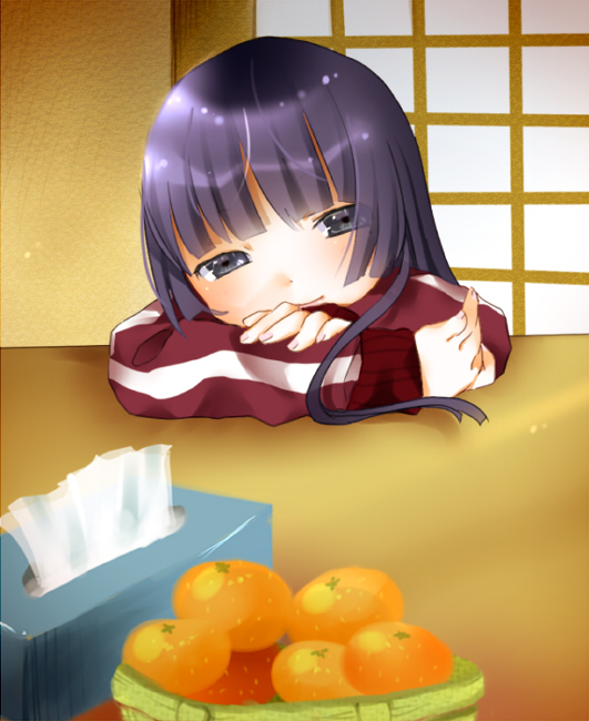 black_eyes, black_hair, food, fruit, gokou_ruri, long_hair, orange, ore_no_imouto_ga_konna_ni_kawaii_wake_ga_nai