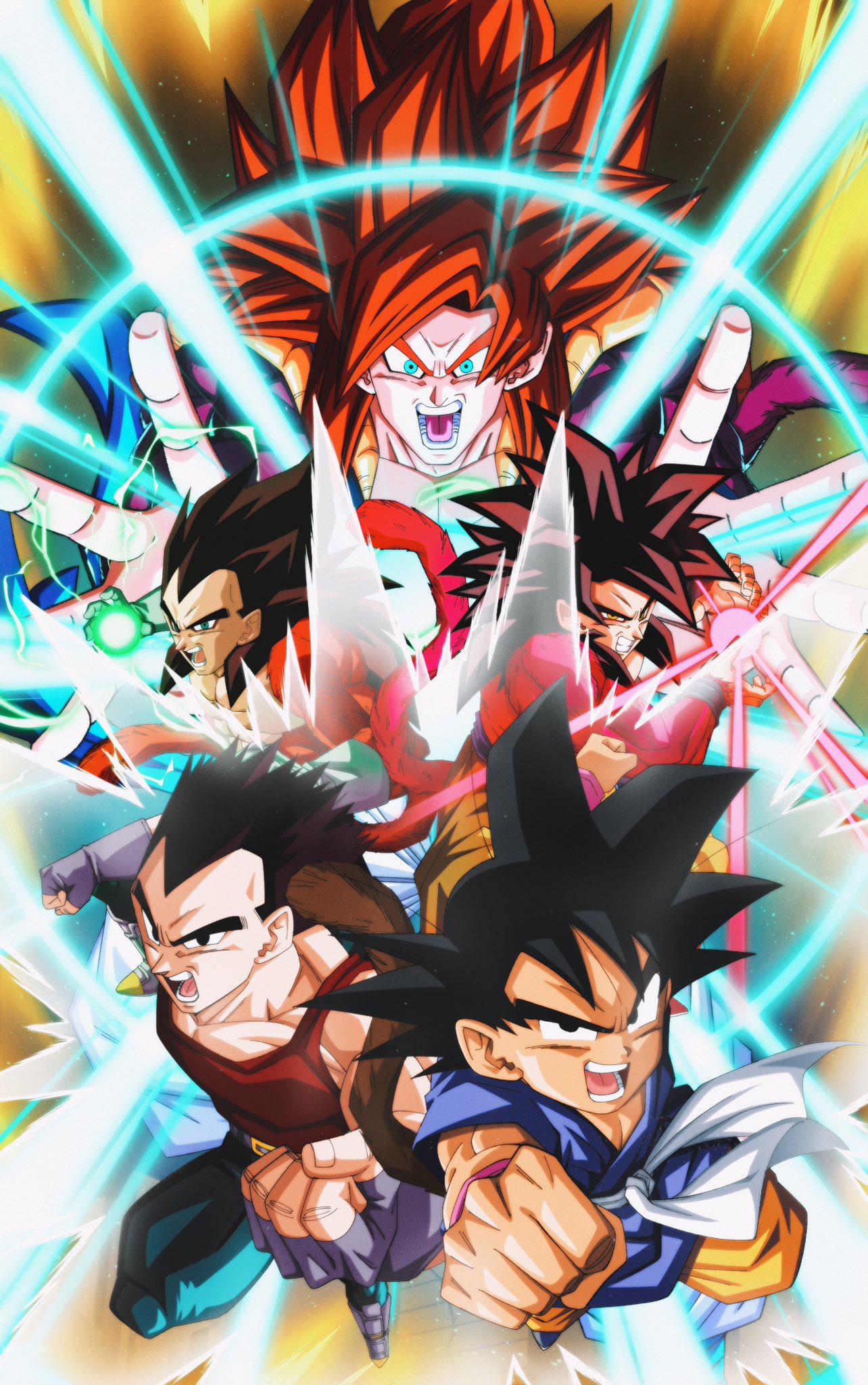 big_bang_kamehameha, black_eyes, black_hair, blue_eyes, blue_sash, body_fur, denim, dragon_ball