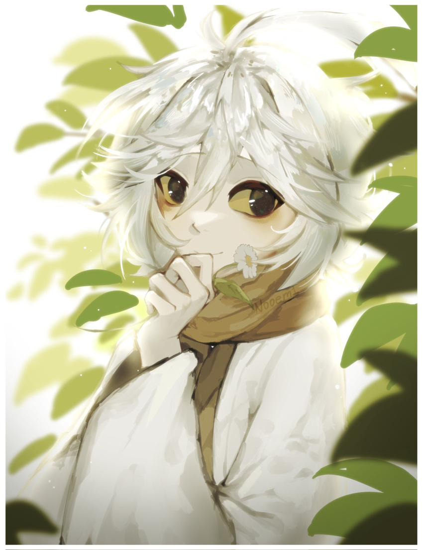 1boy, ahoge, bishounen, black_eyes, border, closed_mouth, colored_sclera, colored_skin