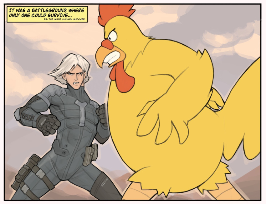 2boys, black_bodysuit, bodysuit, clenched_hands, crossover, ernie_the_giant_chicken, family_guy, fortnite