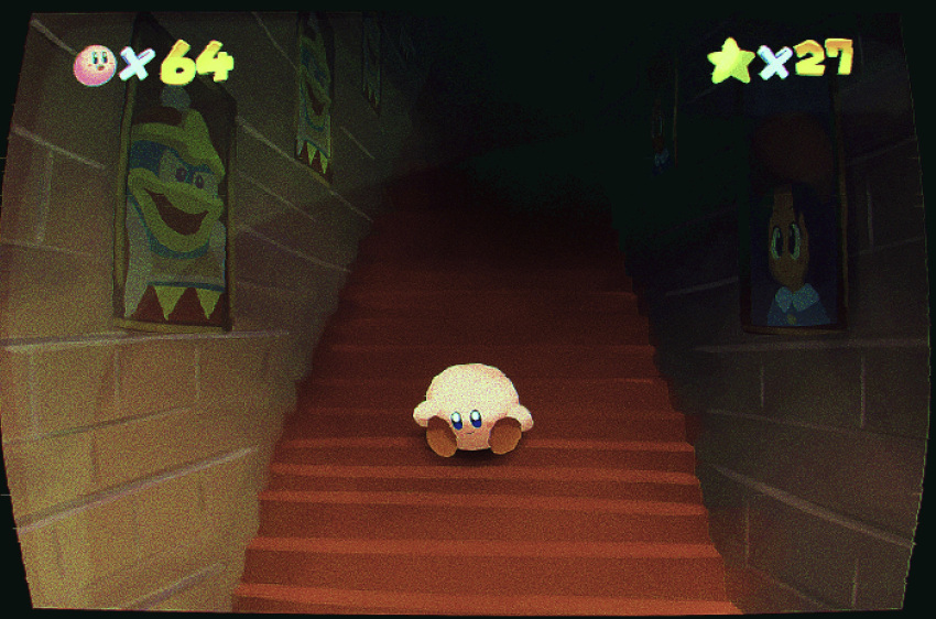 adeleine, backwards_long_jump, blue_eyes, blush, blush_stickers, closed_mouth, commentary_request, dark