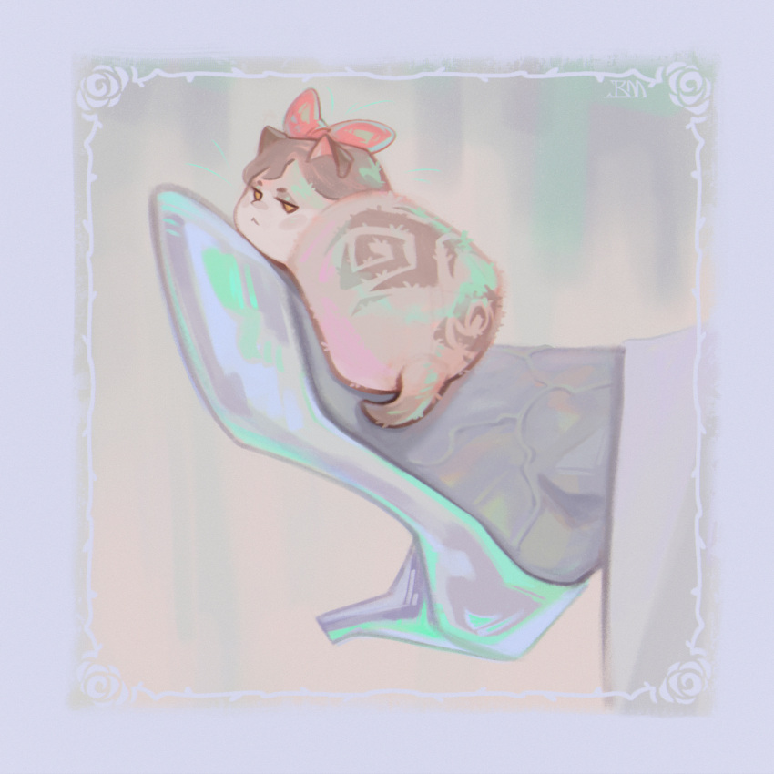 1boy, alcina_dimitrescu, animalization, bow, cat, high_heels, person_and_animalization, pink_bow