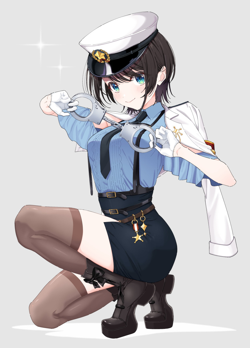 1girl, absurdres, armband, belt, black_belt, black_footwear, black_hair, black_necktie