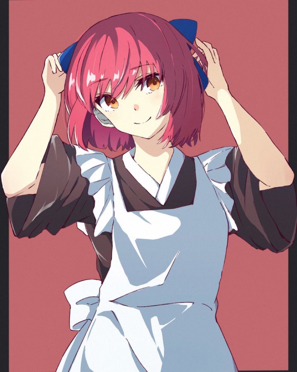 1girl, apron, blue_bow, bow, closed_mouth, hair_bow, kohaku_(tsukihime), looking_at_viewer