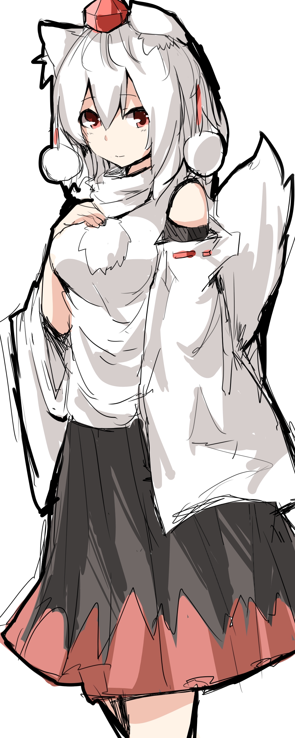 1girl, absurdres, animal_ear_fluff, animal_ears, black_skirt, breasts, closed_mouth, commentary_request
