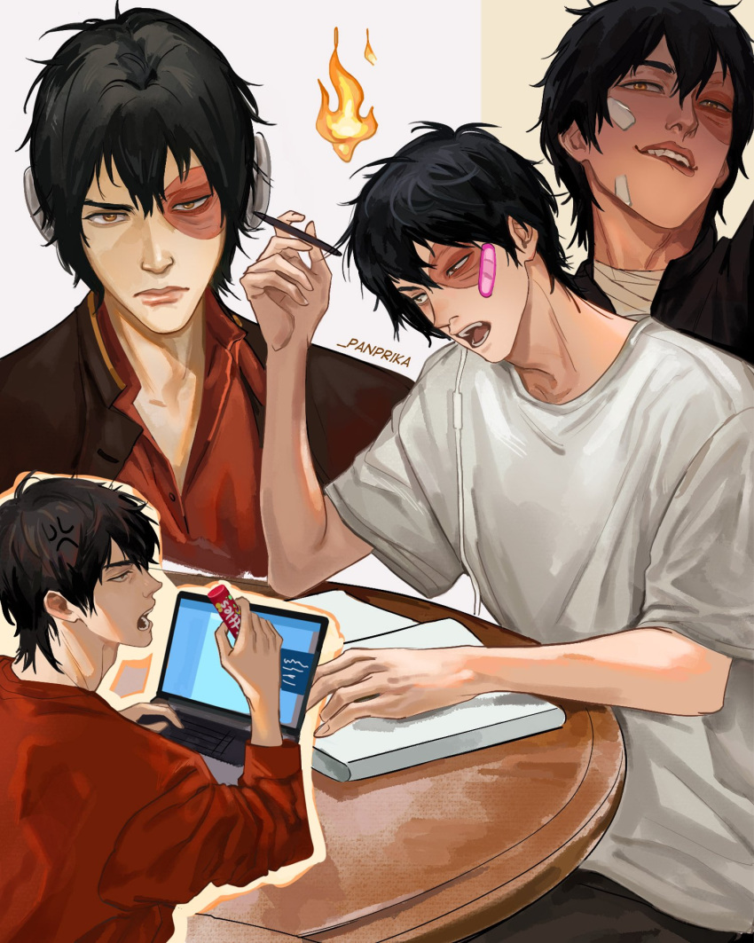 1boy, artist_name, avatar:_the_last_airbender, avatar_legends, bandaid, bandaid_on_face, black_hair, black_jacket