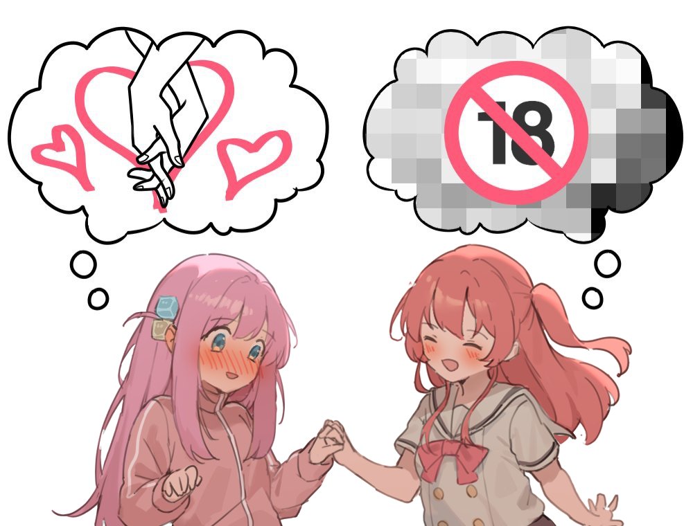 2girls, another_ship_dynamic_i_enjoy_(meme), blue_eyes, blush, bocchi_the_rock!, bow, bowtie, brown_sailor_collar