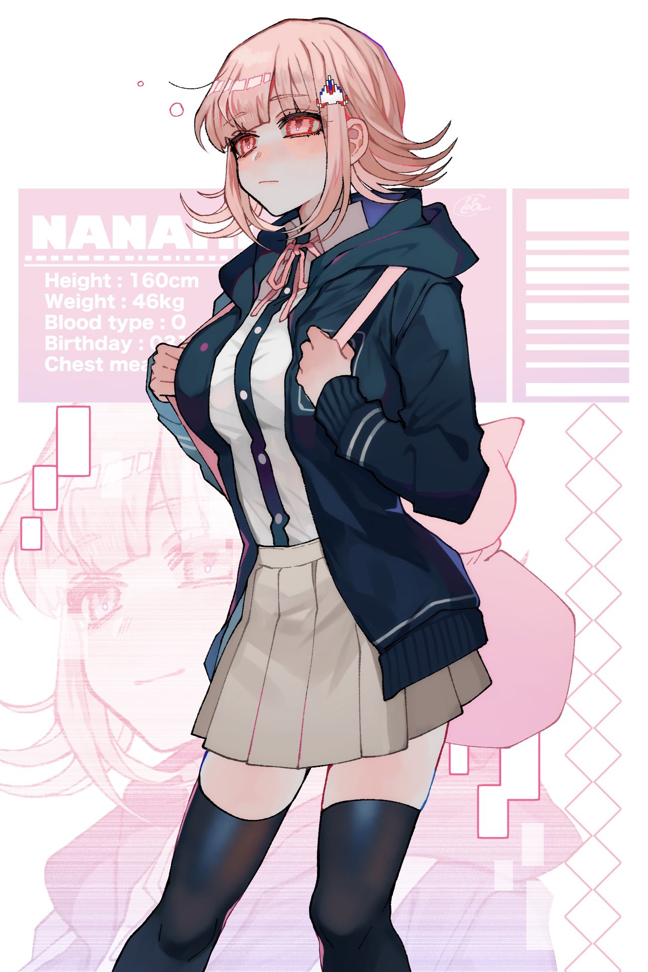 1girl, blush, breasts, brown_hair, cella8up, collared_shirt, danganronpa_(series), danganronpa_2:_goodbye_despair