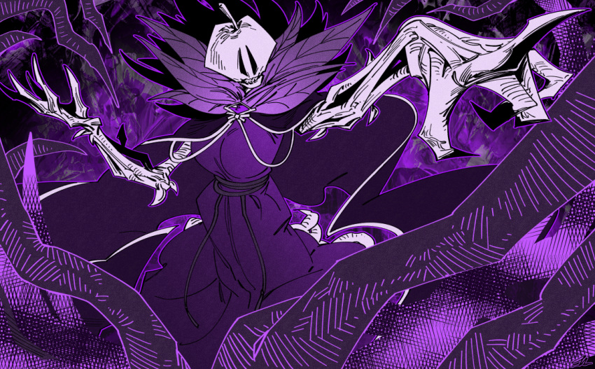 1girl, breasts, brooch, cape, cowboy_shot, dress, ebony_queen's_apple, force_(4sk_force)