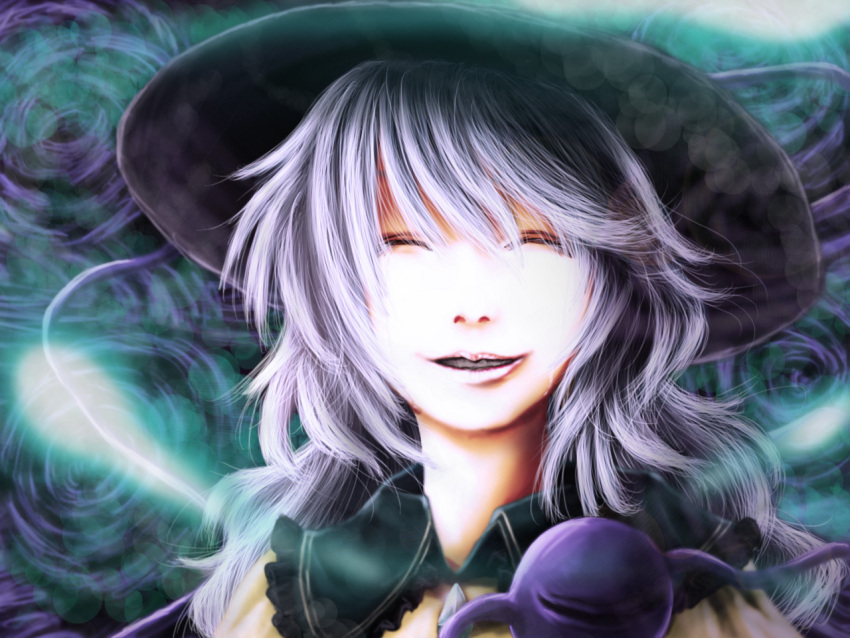 bad_id, cielo_(zaki), cielozaki, closed_eyes, eyes_closed, grey_hair, hat, komeiji_koishi
