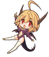 blonde_hair, bracelet, brooch, chibi, dragon_tail, fang, horns, jewelry, lowres, navel, nefarian, nefarian_(warcraft), personification, red_eyes, short_hair, tail, thigh-highs, thighhighs, tooth, warcraft, white_legwear, white_thighhighs, wings, world_of_warcraft