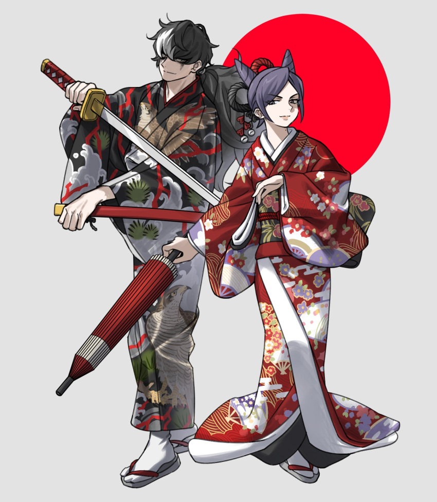1boy, 1girl, ace_attorney, aura_blackquill, bags_under_eyes, black_hair, black_kimono, brother_and_sister