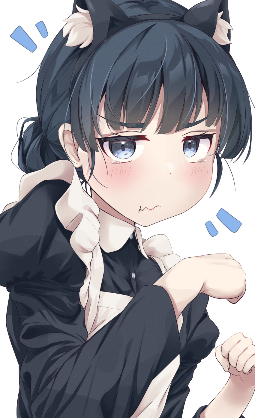 1girl, 4uyh, absurdres, animal_ears, apron, basori_tiara, black_dress, black_hair