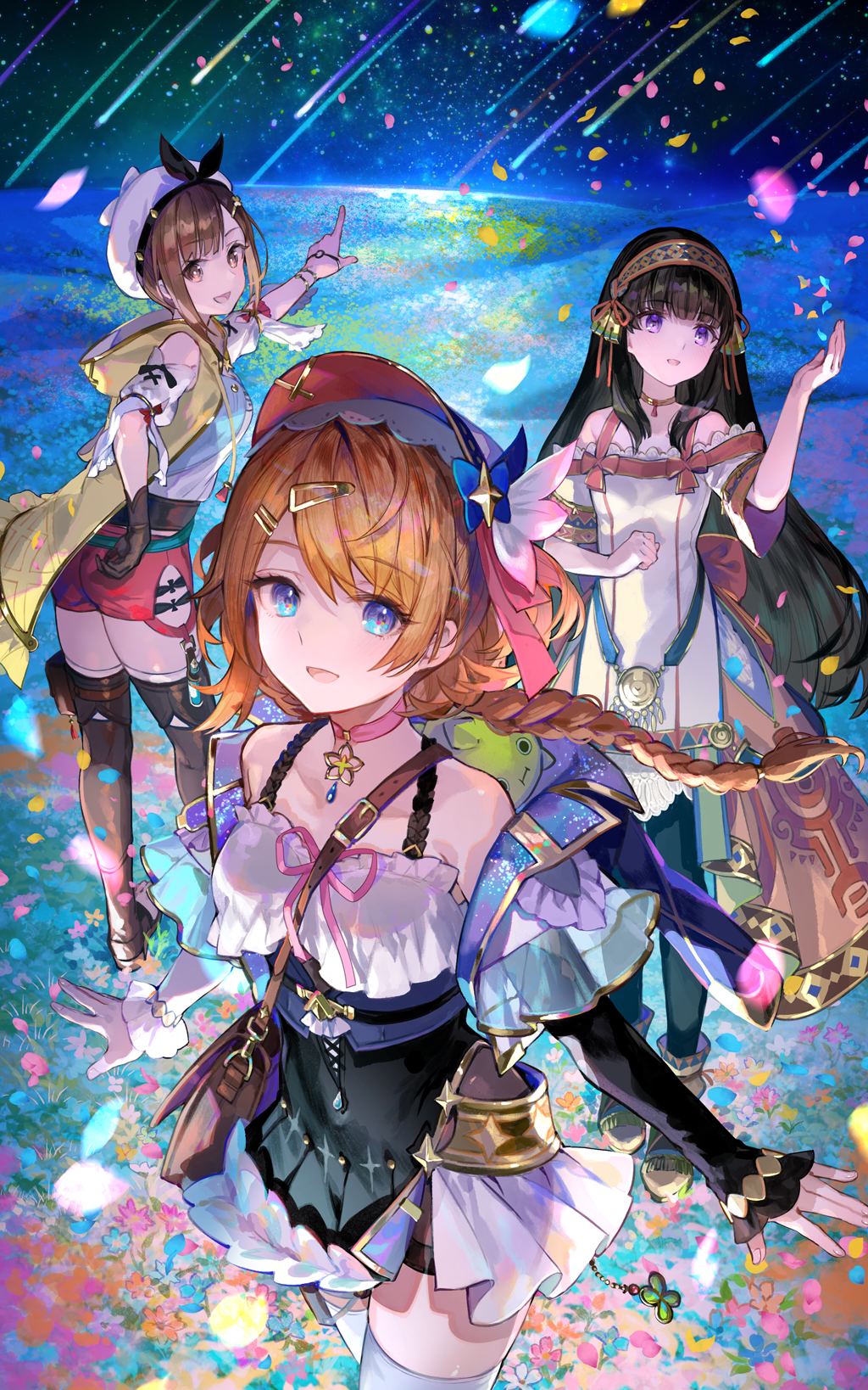3girls, :d, atelier_(series), atelier_resleriana, atelier_ryza, atelier_ryza_1, atelier_shallie, beret