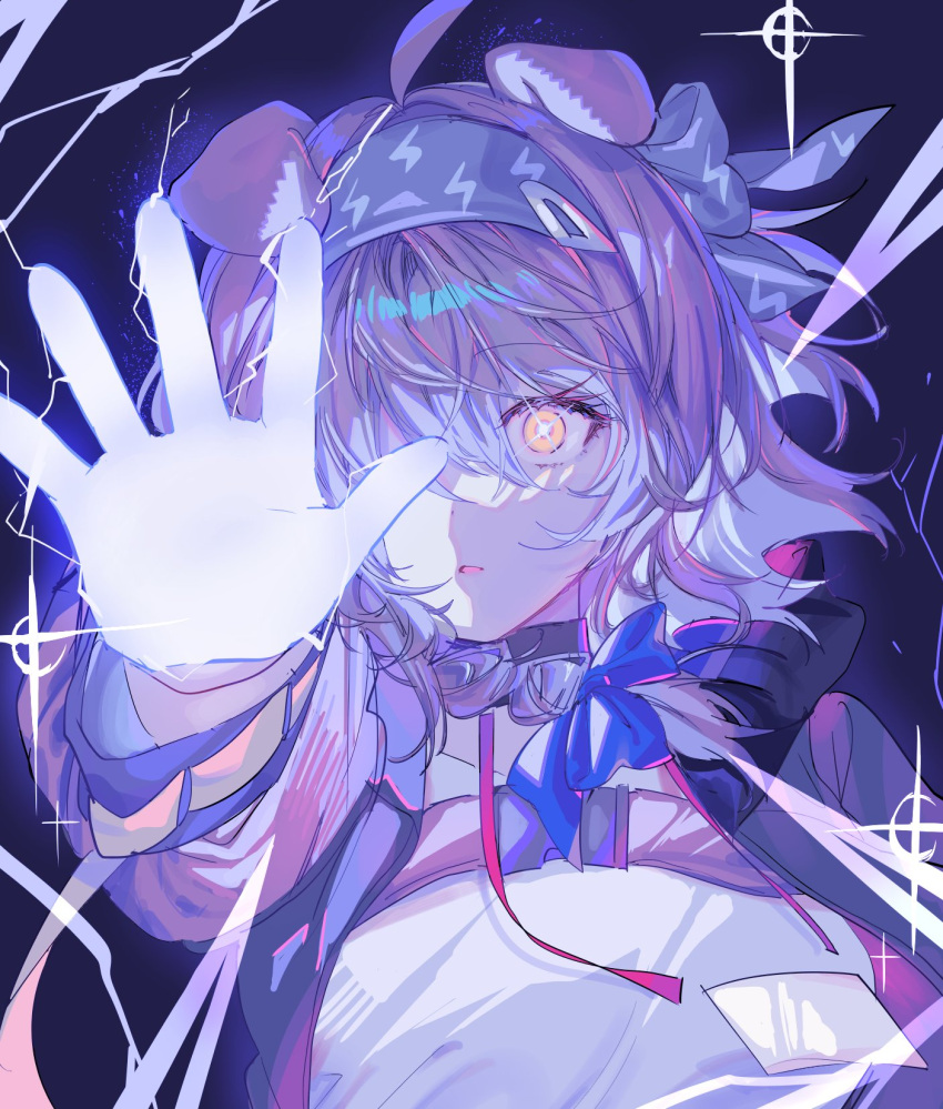 1girl, 414_(hncx3355), animal_ears, arknights, blue_bow, bow, braid, cat_ears