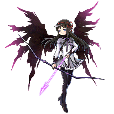 1girl, akemi_homura, argyle_clothes, argyle_footwear, arrow_(projectile), artist_request, black_footwear, black_hair