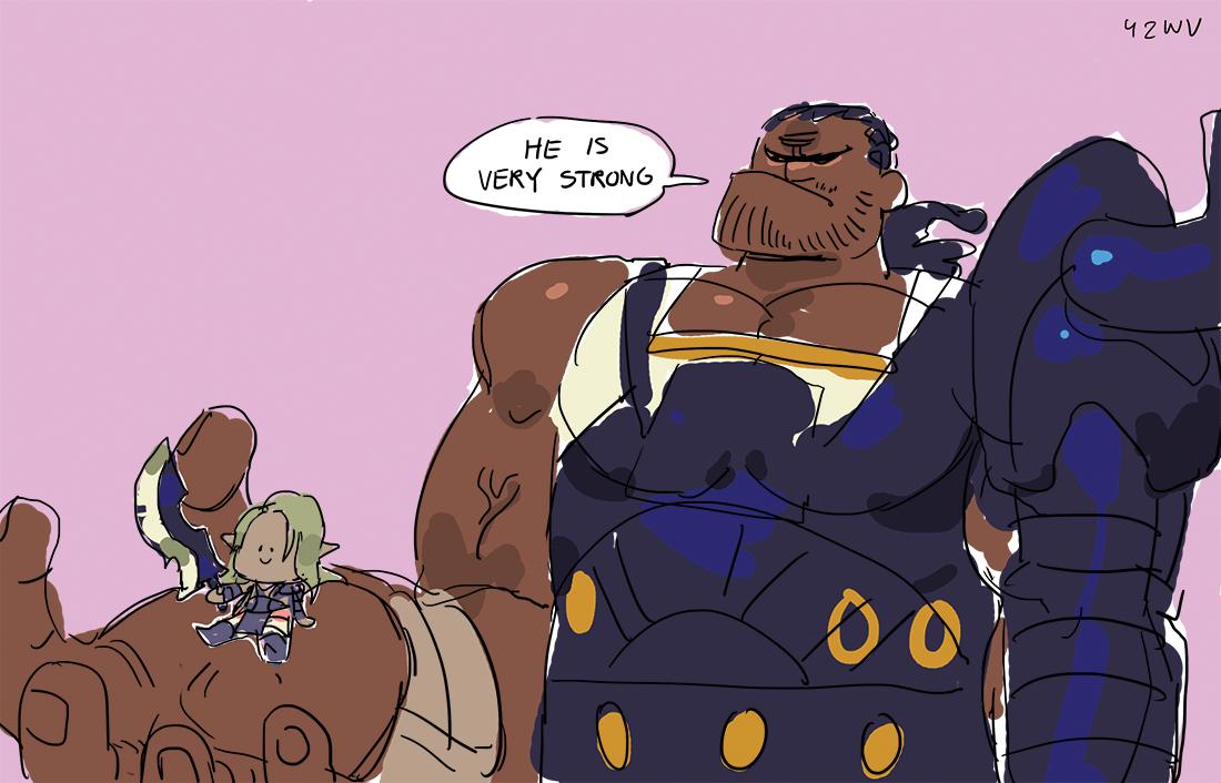 2boys, armor, dark-skinned_male, dark_skin, facial_hair, final_fantasy, final_fantasy_xiv, holding