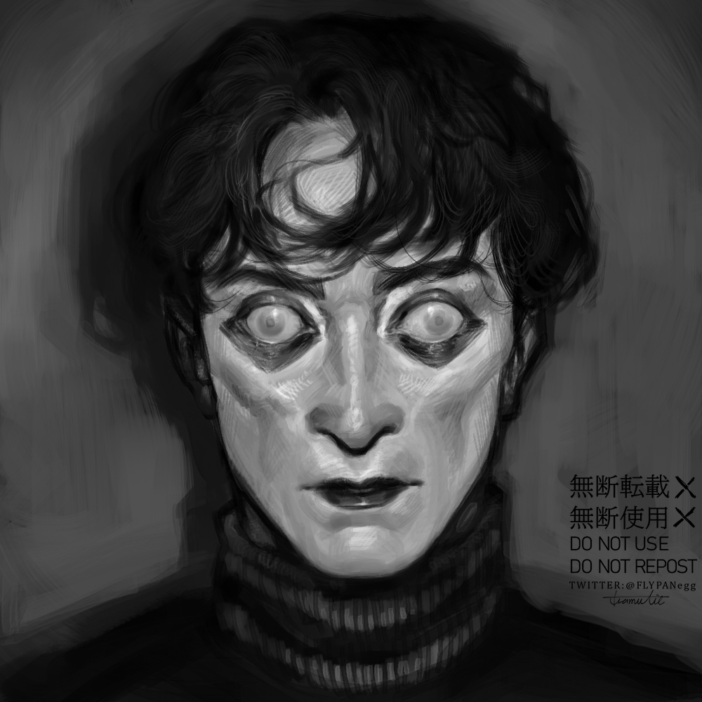 1boy, abstract_background, bulging_eyes, cesare_(caligari), cesare_the_somnambulist, cheekbones, das_cabinet_des_dr_caligari, eyeliner