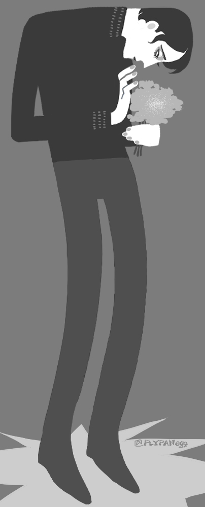 1boy, bouquet, cesare_(caligari), cesare_the_somnambulist, closed_mouth, das_cabinet_des_dr_caligari, full_body, greyscale