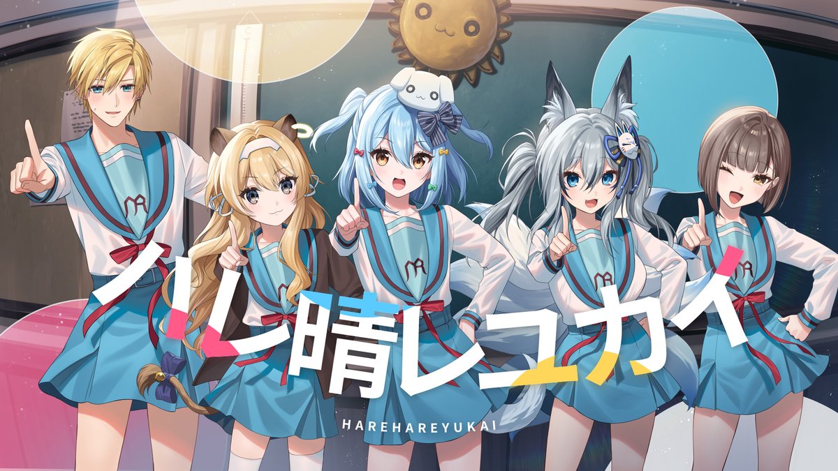 2boys, 3girls, :d, ;d, animal_ear_fluff, animal_ears, black_bow, blonde_hair