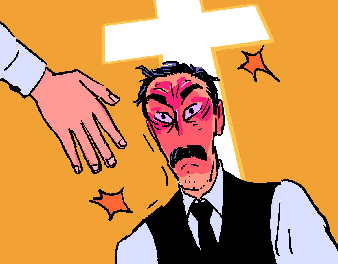 2boys, angry, ao9hp, beard_stubble, black_eyes, black_hair, black_necktie, black_vest