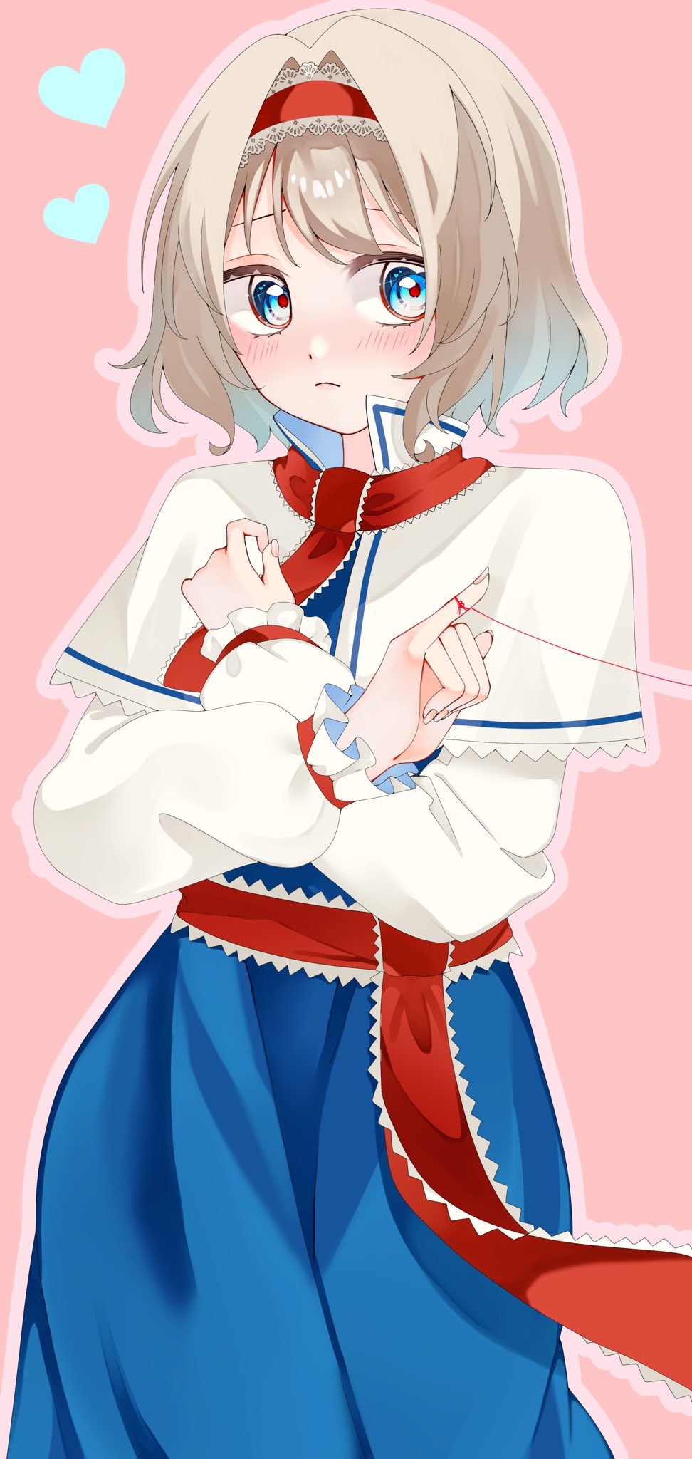 1girl, 22_zefar, alice_margatroid, blonde_hair, blue_dress, blue_eyes, blush, capelet