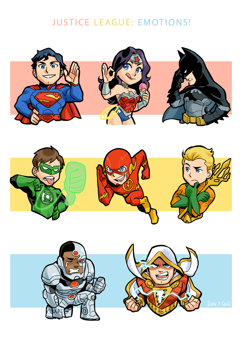 1girl, 6+boys, animification, aquaman_(dc), bare_shoulders, barry_allen, batman, batman_symbol