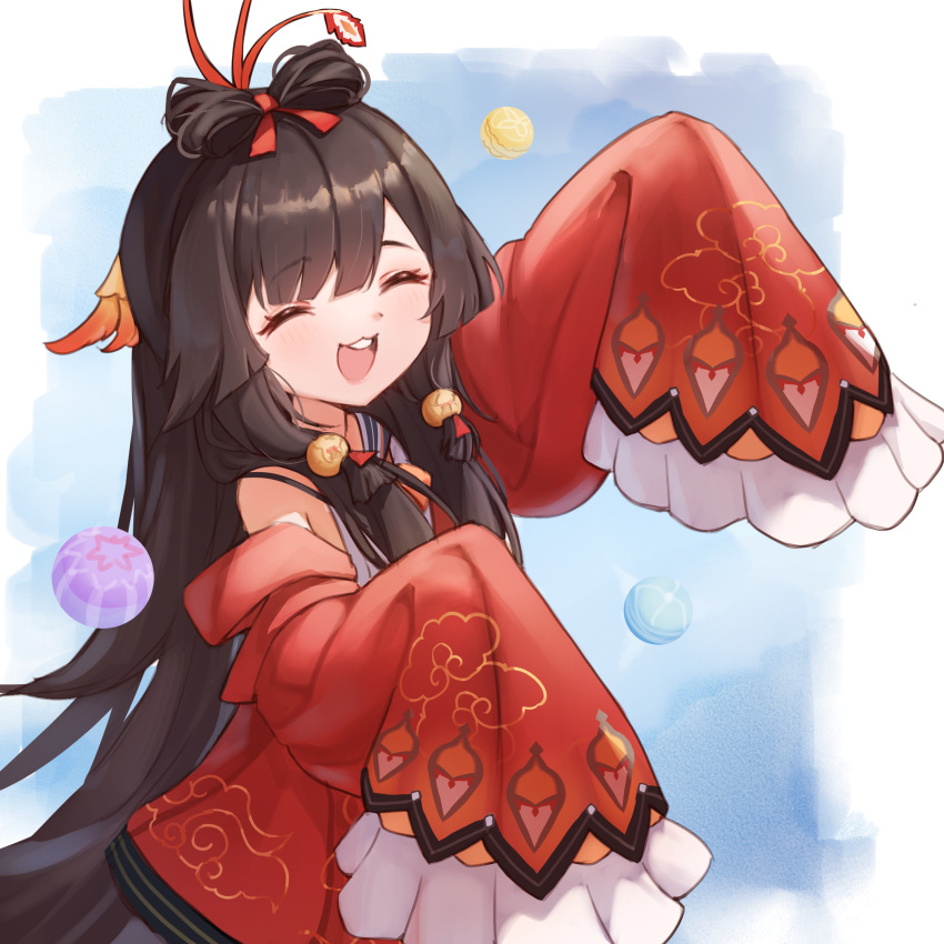 1girl, absurdres, azur_lane, bare_shoulders, blush, brown_hair, closed_eyes, facing_viewer