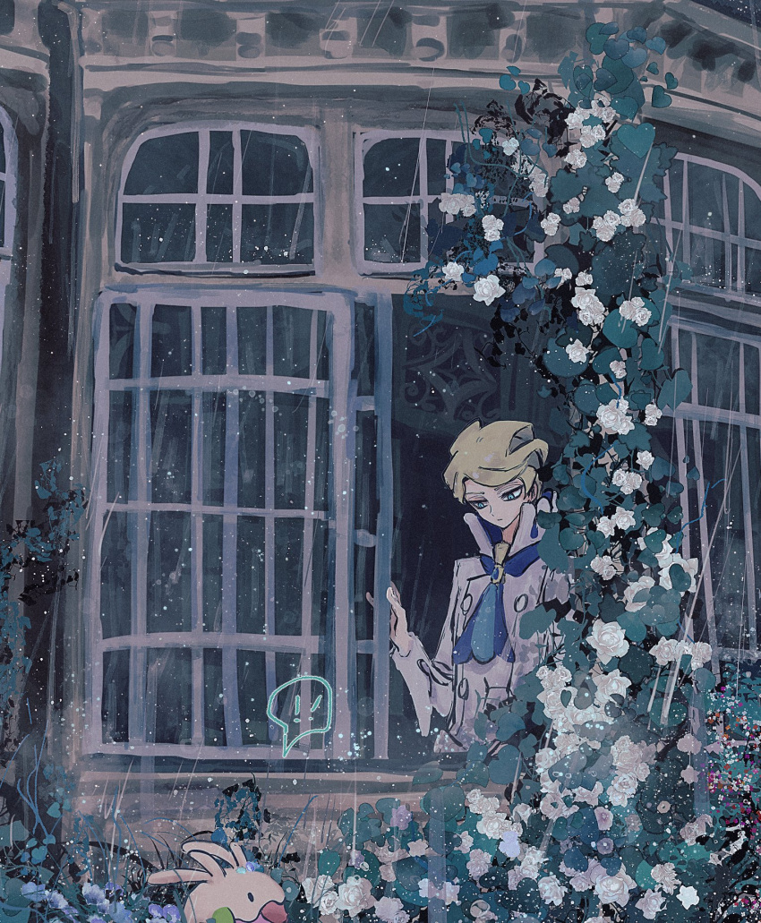 !, !!, ..., 1boy, blonde_hair, blue_eyes, blue_neckerchief, closed_mouth
