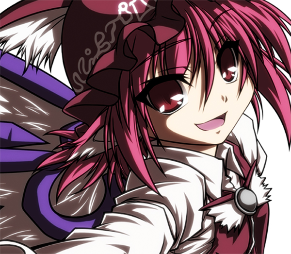 animal_ears, elehime, face, hat, mystia_lorelei, pink_hair, red_eyes, short_hair