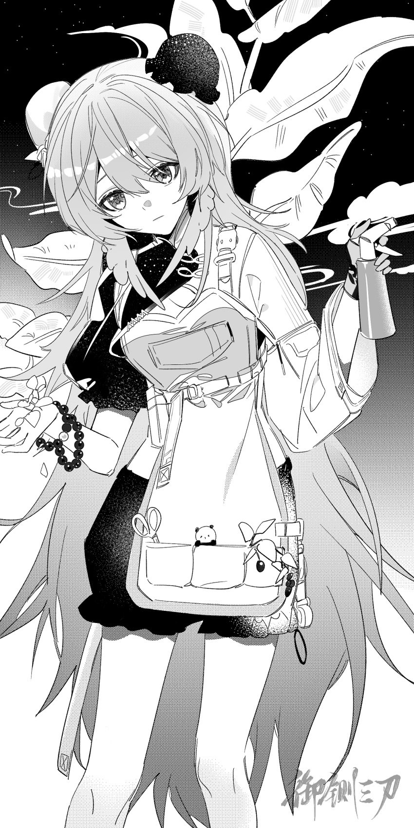 1girl, absurdres, animal_ears, arknights, bag, chinese_commentary, closed_mouth, gradient_background