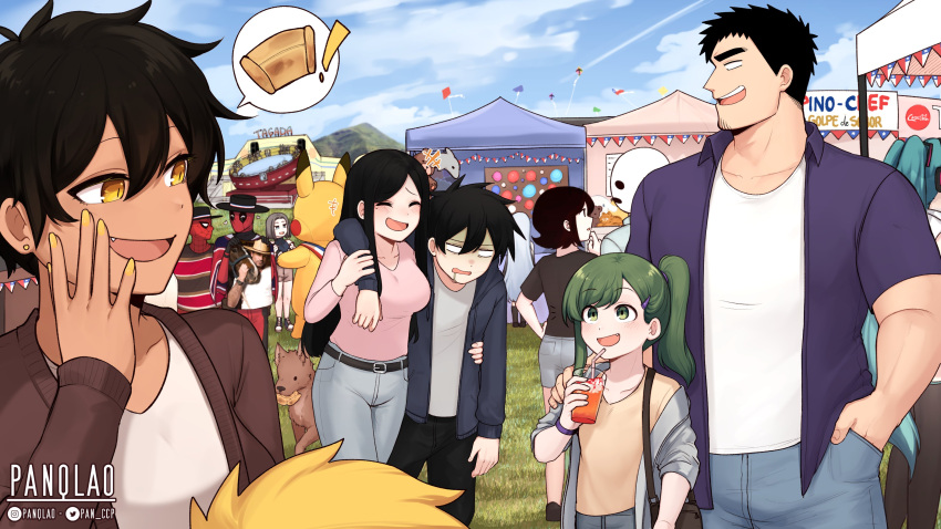 5boys, 5girls, absurdres, anemanta_(character), belt, black_eyes, black_hair, blonde_hair