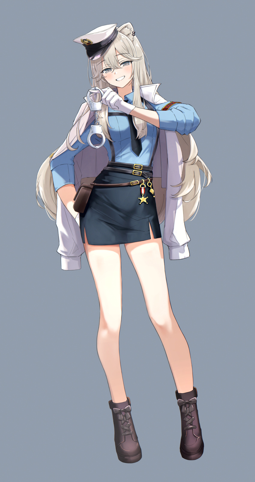 1girl, absurdres, animal_ear_fluff, animal_ear_piercing, animal_ears, armband, belt, belt_pouch